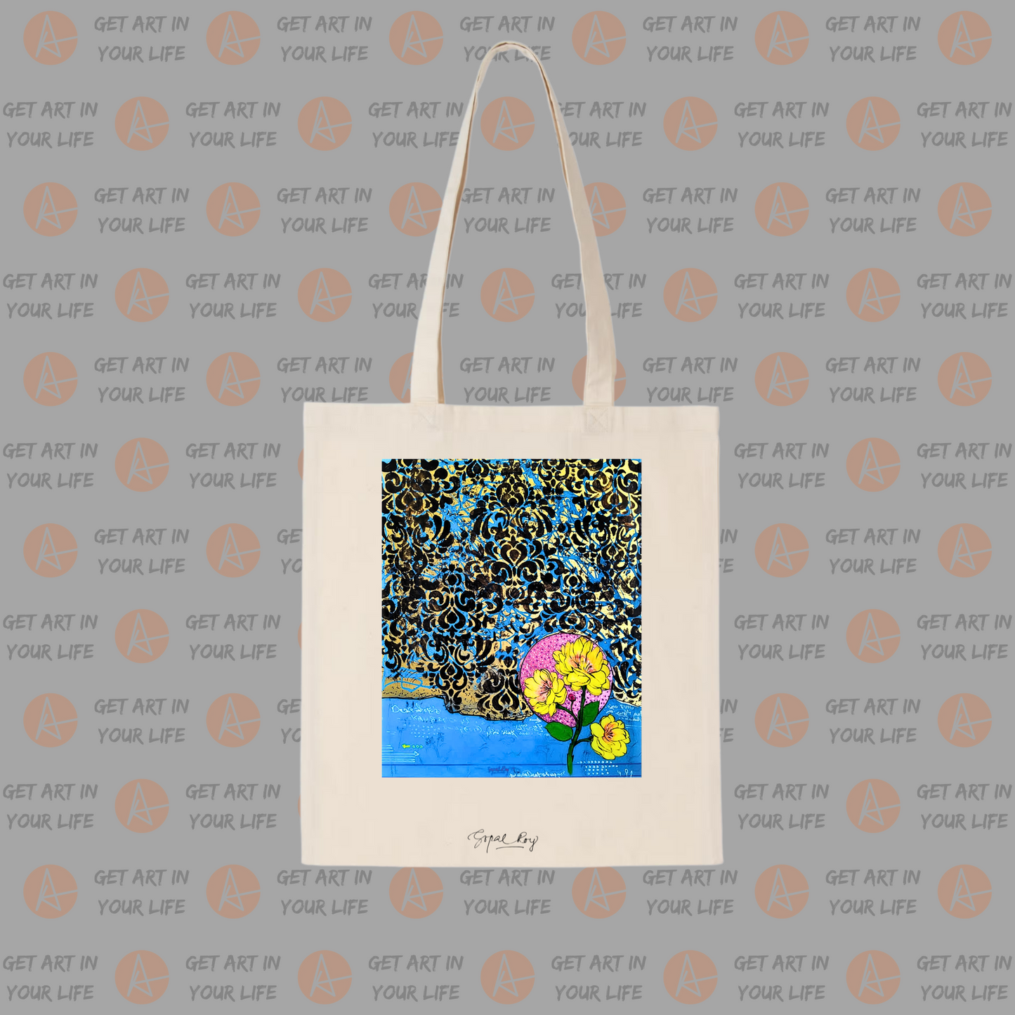 Flower 4: Blue Green on COTTON TOTE BAG