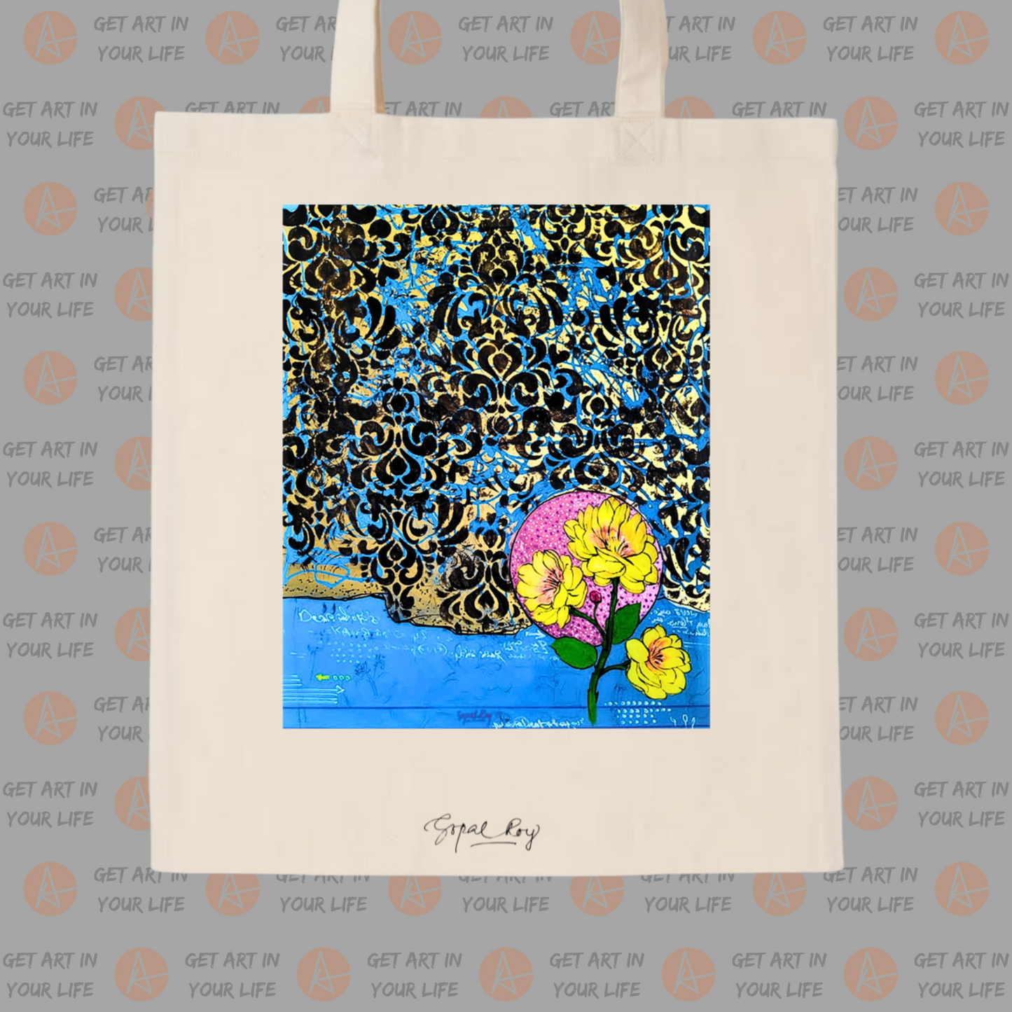 Flower 4: Blue Green on COTTON TOTE BAG