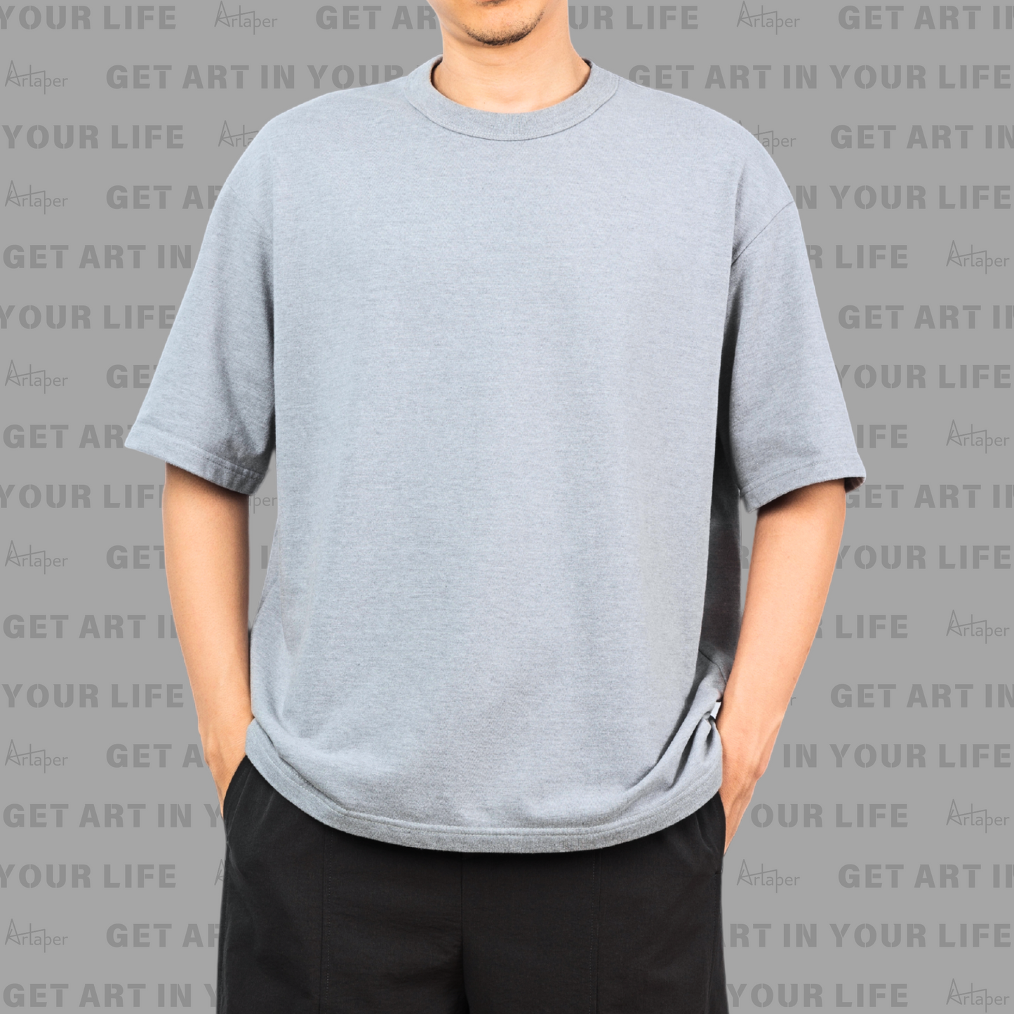 OVERSIZED DROP SHOULDER PLAIN T-SHIRT - Heather Slub Gray